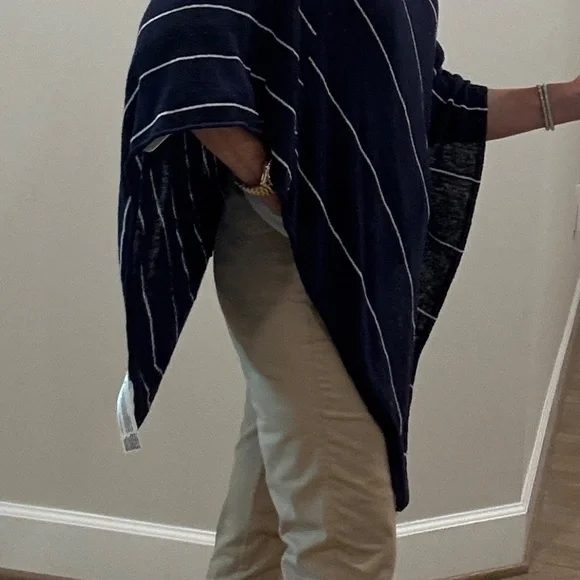 Eileen fisher navy blue/white striped linen poncho - OS - Picture 4 of 7